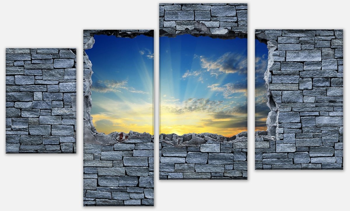 Stretched canvas print 3D sunrise - rough stone wall M0630