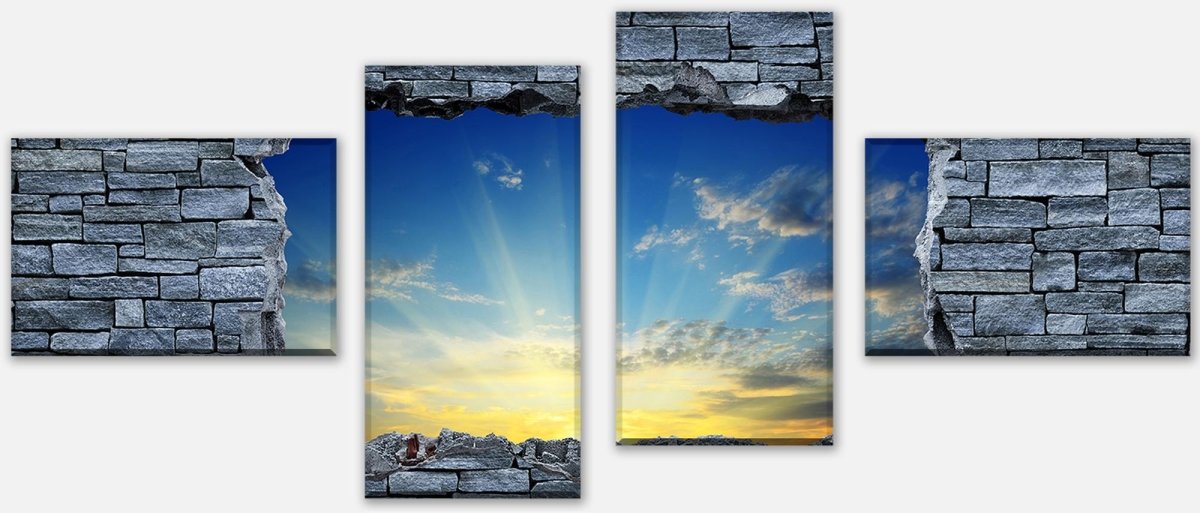 Impression sur toile 3D lever de soleil - mur en pierre brute M0630