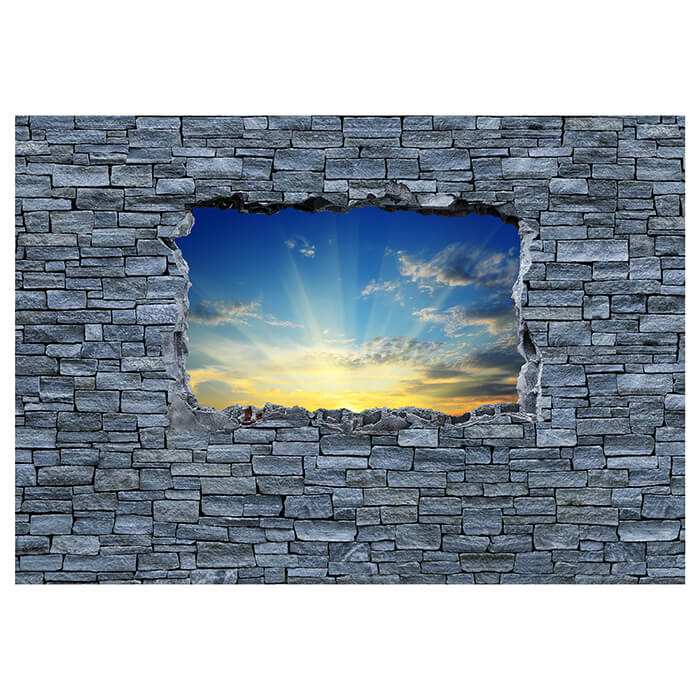 Fototapete 3D Sonnenaufgang - grobe Steinmauer M0630 - Bild 2