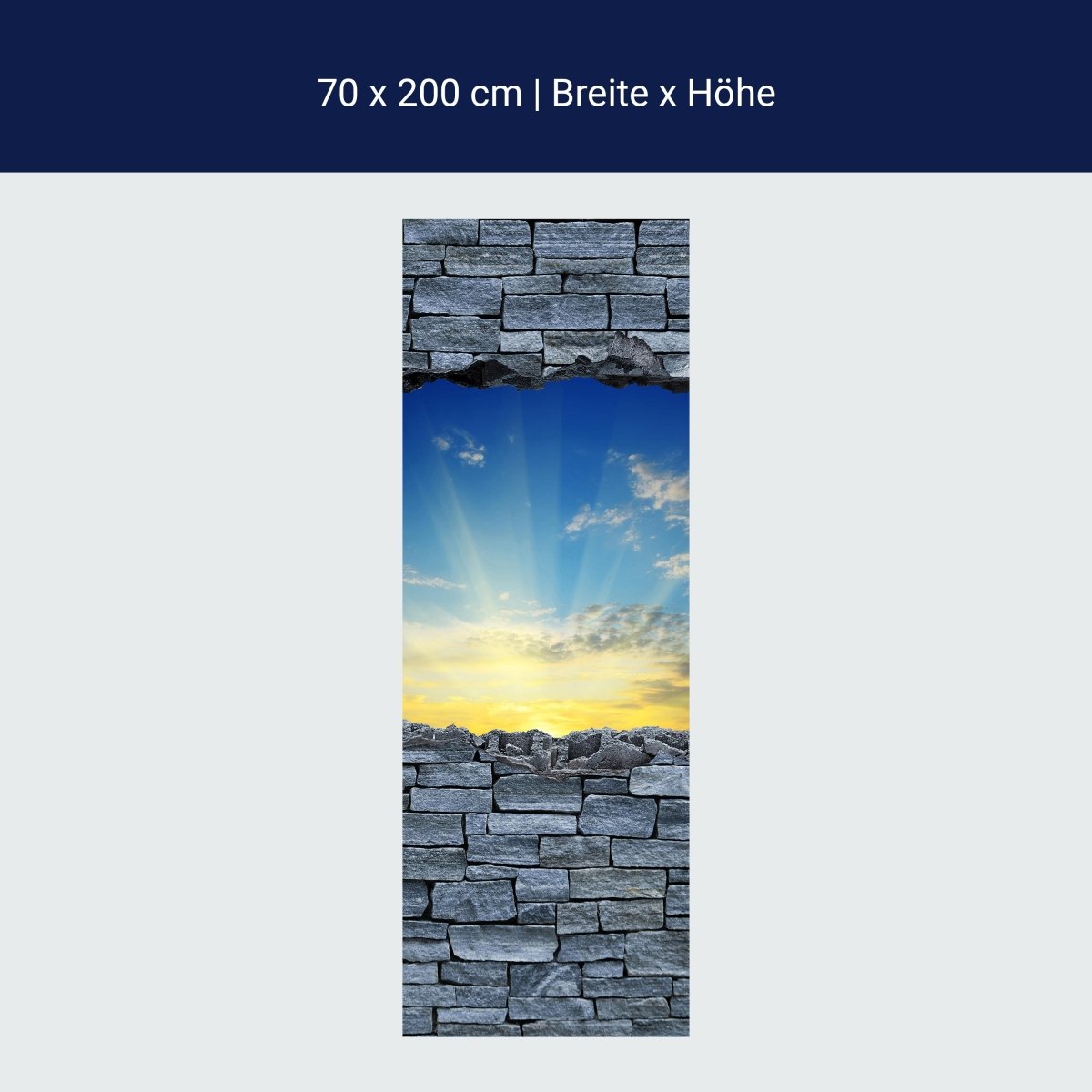 Türtapete 3D Sonnenaufgang - grobe Steinmauer M0630