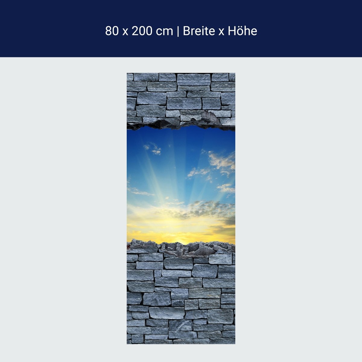 Türtapete 3D Sonnenaufgang - grobe Steinmauer M0630