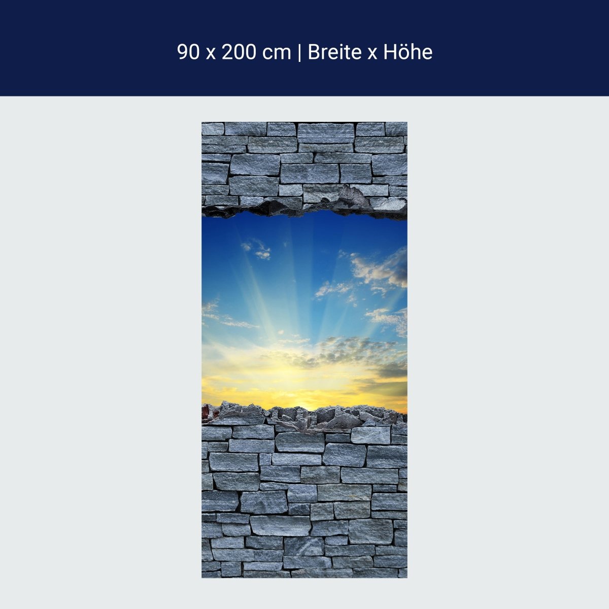 Door wallpaper 3D sunrise - rough stone wall M0630
