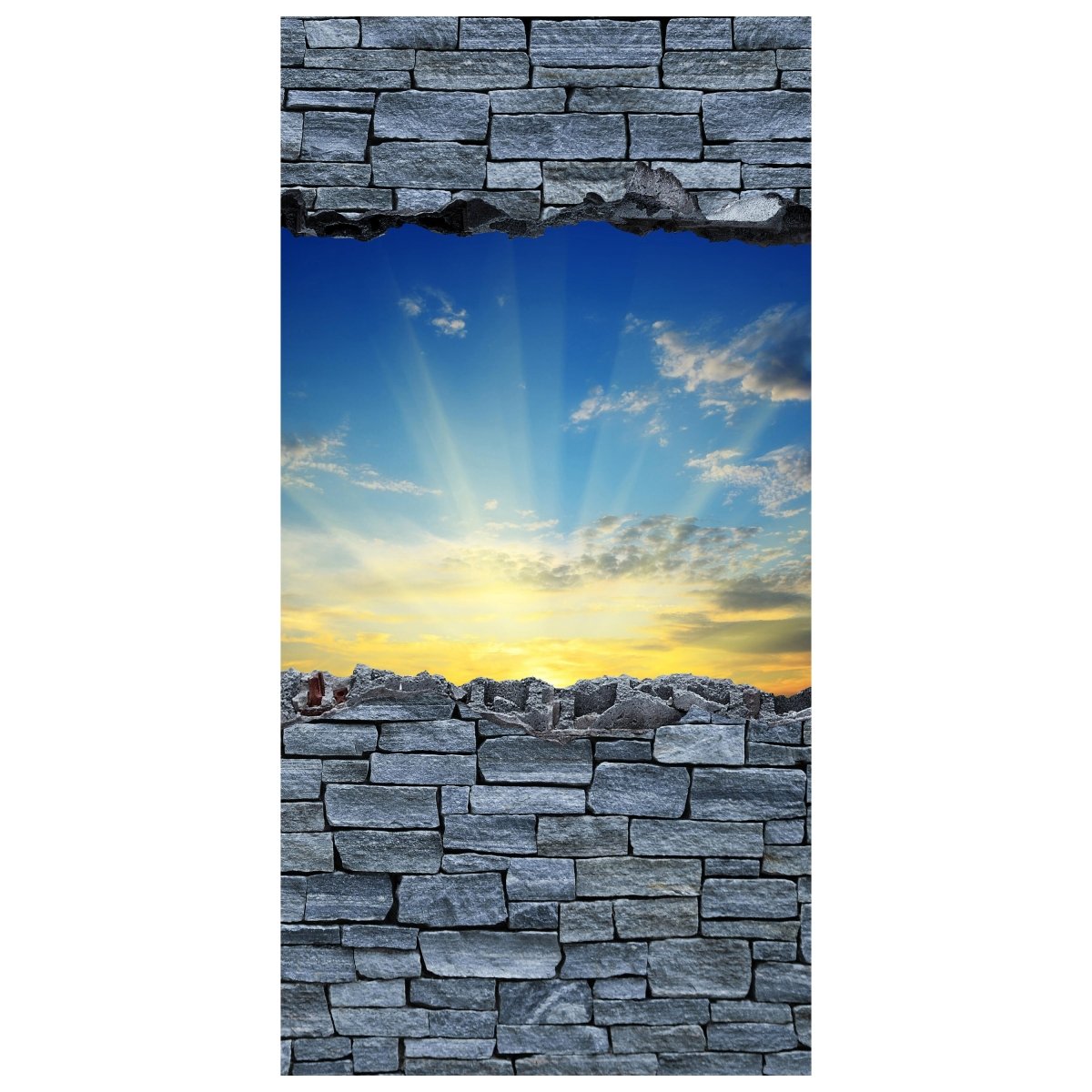 Türtapete 3D Sonnenaufgang - grobe Steinmauer M0630 - Bild 2