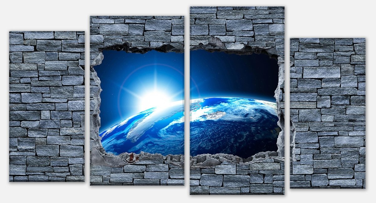 Stretched Canvas Print 3D Sunrise Earth Space - Stone Wall M0631
