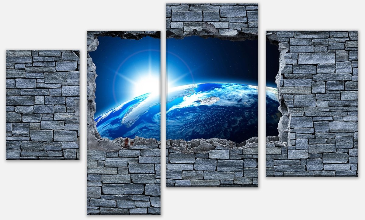 Stretched Canvas Print 3D Sunrise Earth Space - Stone Wall M0631
