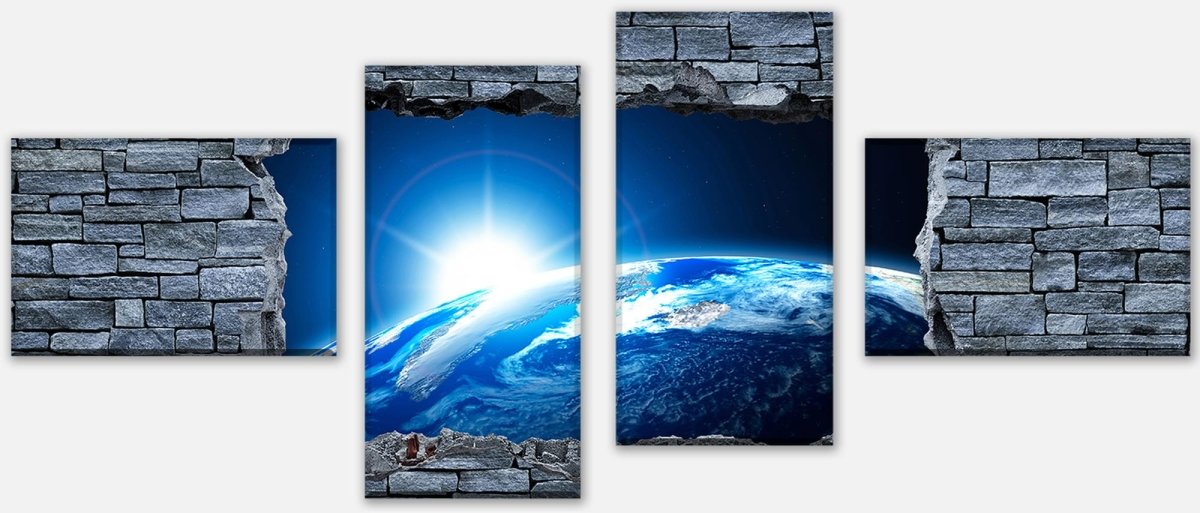 Leinwandbild Mehrteiler 3D Sunrise Earth Space - Steinmauer M0631
