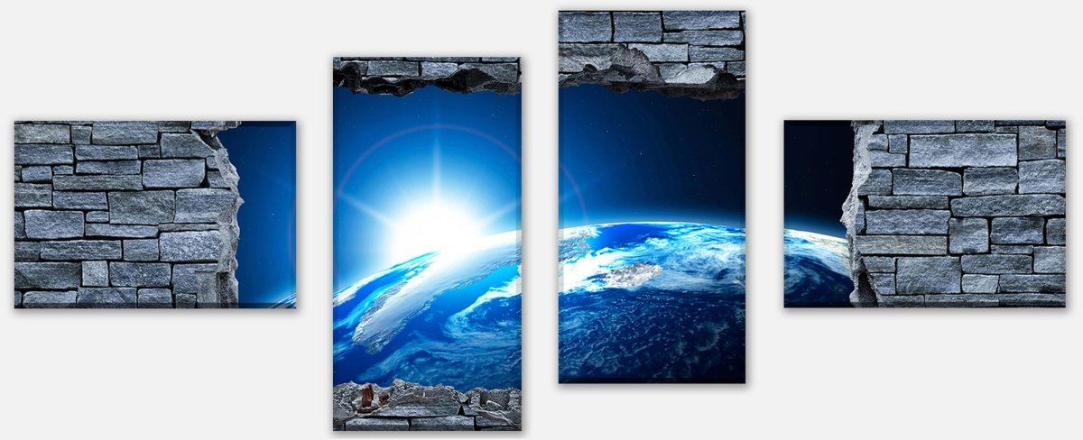 Impression sur Toile 3D Sunrise Earth Space - Stone Wall M0631