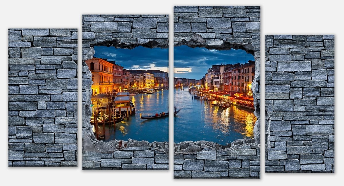 Impression sur toile 3D Canale Grande Venise - mur de pierre M0632