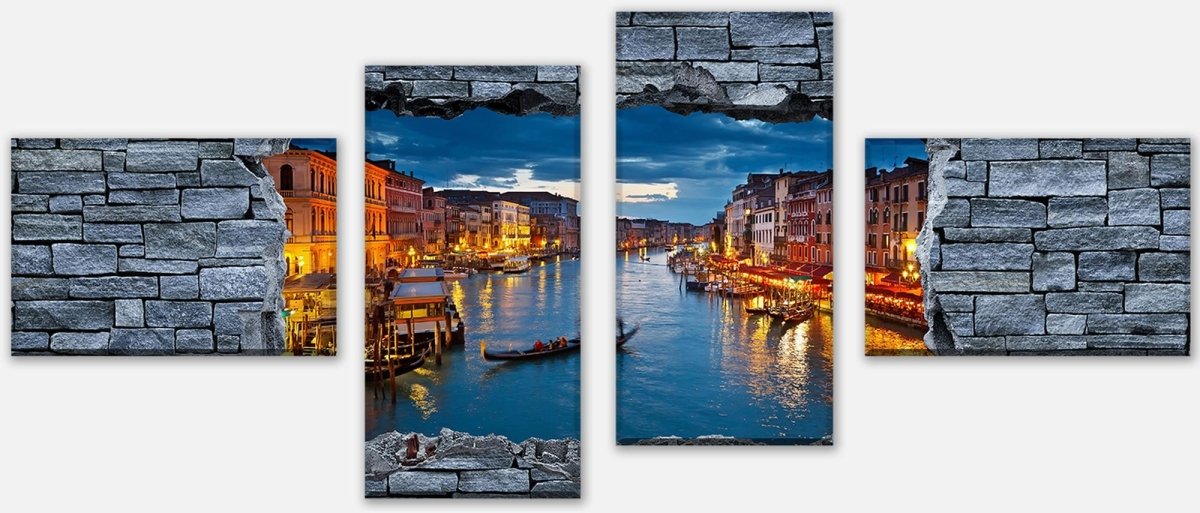 Leinwandbild Mehrteiler 3D Canale Grande Venedig - Steinmauer M0632
