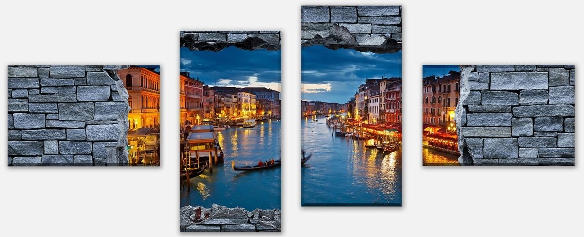 Leinwandbild Mehrteiler 3D Canale Grande Venedig - Steinmauer M0632
