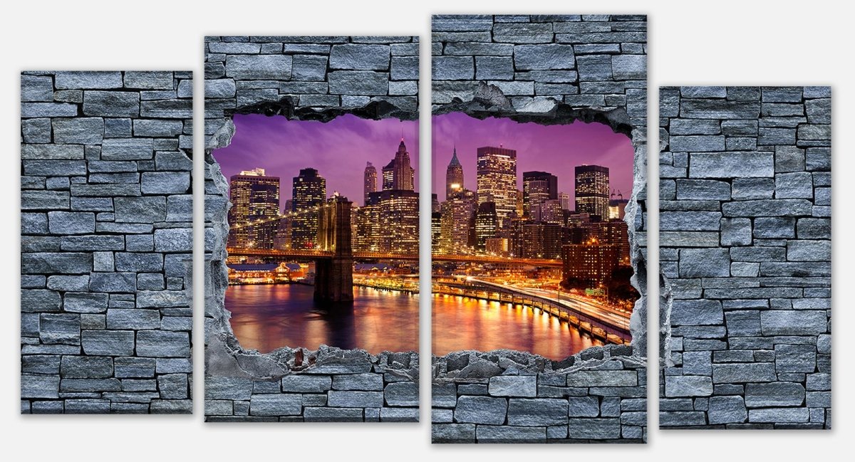 Stretched canvas print 3D optics - New York Manhattan at night M0633