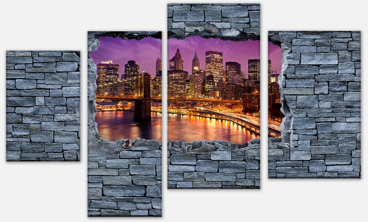 Stretched canvas print 3D optics - New York Manhattan at night M0633