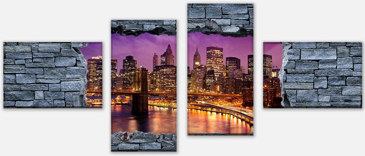 Stretched canvas print 3D optics - New York Manhattan at night M0633