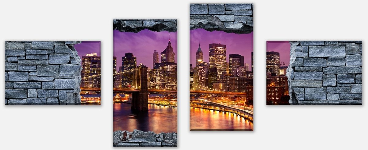 Stretched canvas print 3D optics - New York Manhattan at night M0633