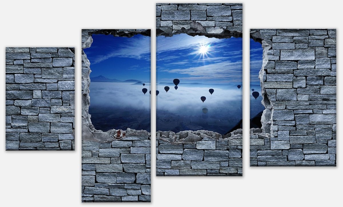 Leinwandbild Mehrteiler 3D Luftballon Turkei - grobe Steinmauer M0635