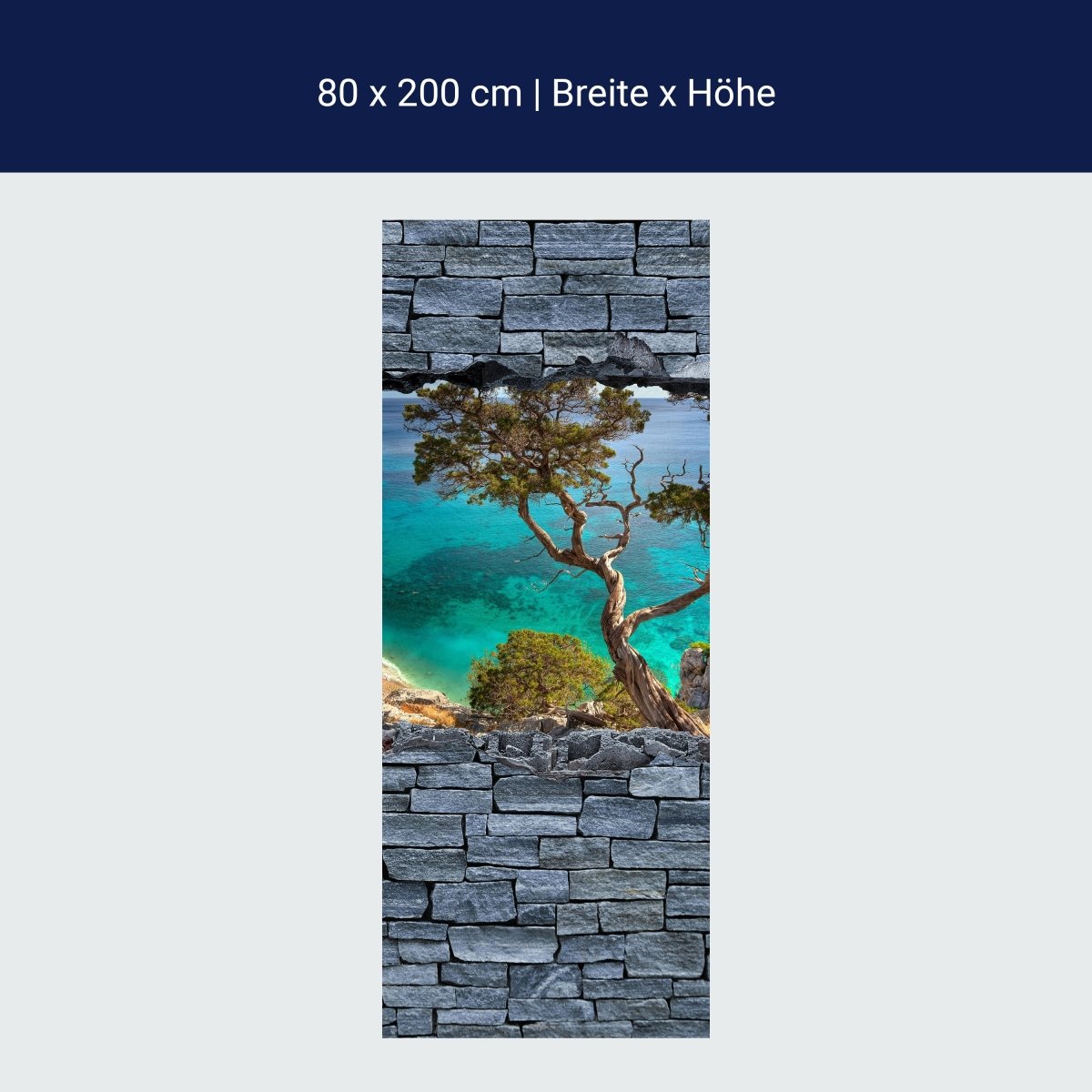 Türtapete 3D Alter Baum auf einer Klippe - grobe Steinmauer M0636
