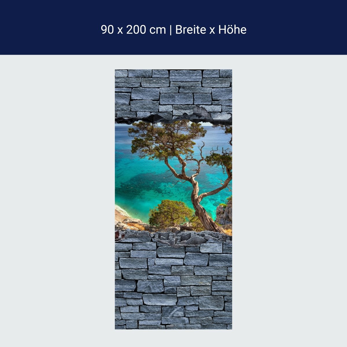 Door Wall Mural 3D Old Tree on a Cliff - Rough Stone Wall M0636