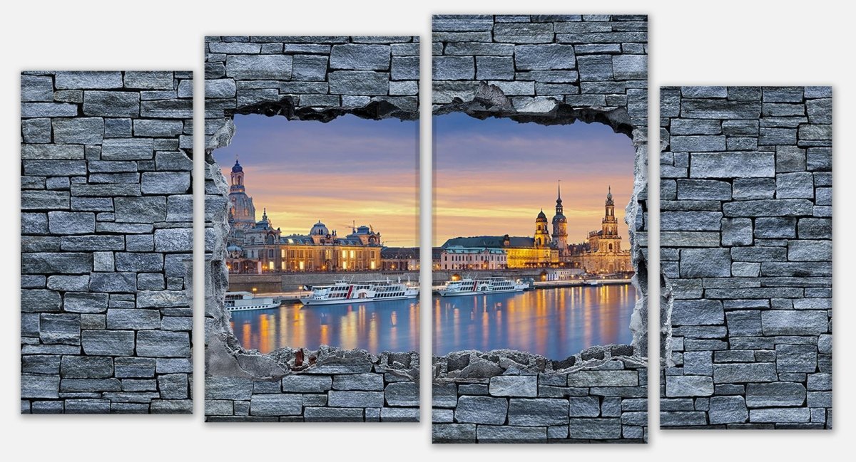 Leinwandbild Mehrteiler 3D Dresden - grobe Steinmauer M0637