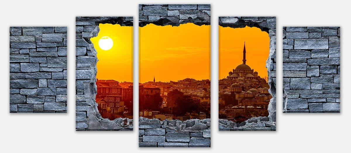 Leinwandbild Mehrteiler 3D Sonnenuntergang Istanbul - grobe Steinmauer M0638 entdecken - Bild 1