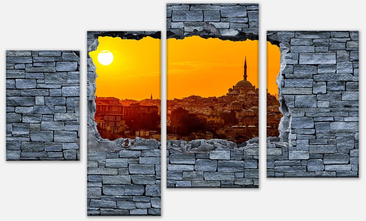 Stretched canvas print 3D sunset Istanbul - rough stone wall M0638