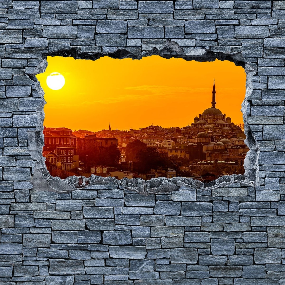 Beistelltisch 3D Sonnenuntergang Istanbul - grobe Steinmauer M0638 entdecken - Bild 2