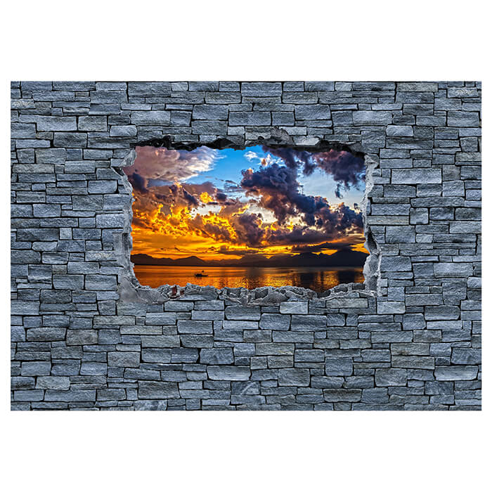 Fototapete 3D Sonnenuntergang - grobe Steinmauer M0639 - Bild 2