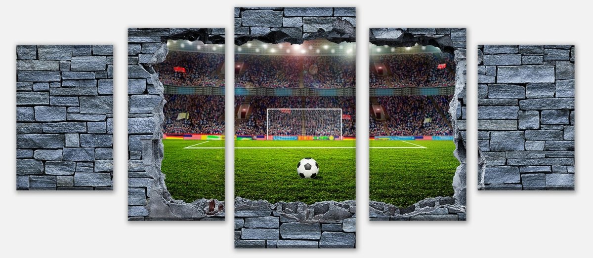 Leinwandbild Mehrteiler 3D Fußballfeld - grobe Steinmauer M0640 entdecken - Bild 1