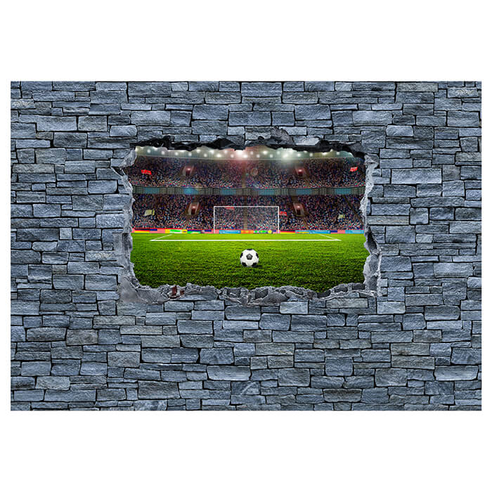 Fototapete 3D Fußballfeld - grobe Steinmauer M0640 - Bild 2