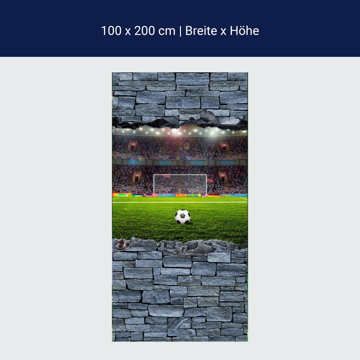 Türtapete 3D Fußballfeld - grobe Steinmauer M0640