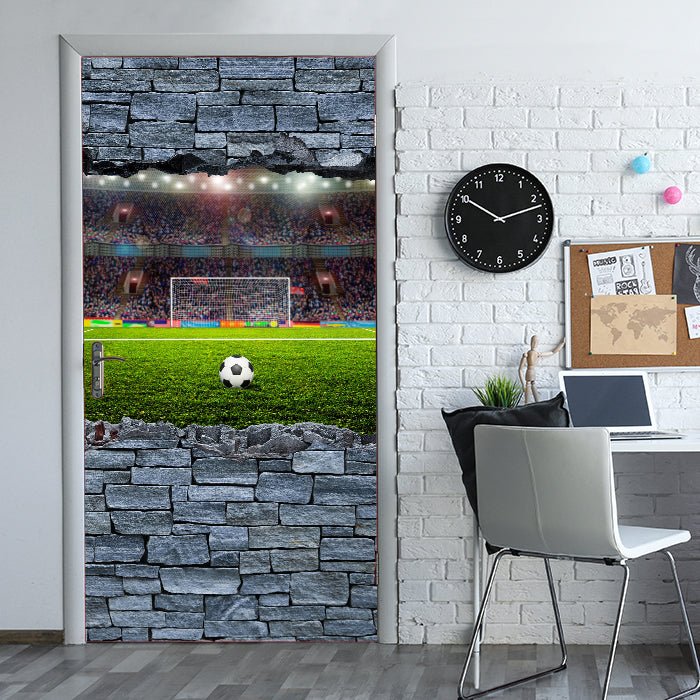 Türtapete 3D Fußballfeld - grobe Steinmauer M0640 - Bild 1