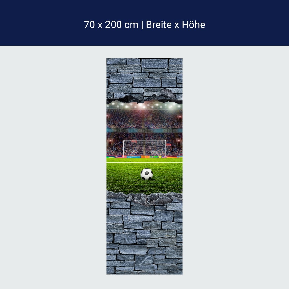 Türtapete 3D Fußballfeld - grobe Steinmauer M0640