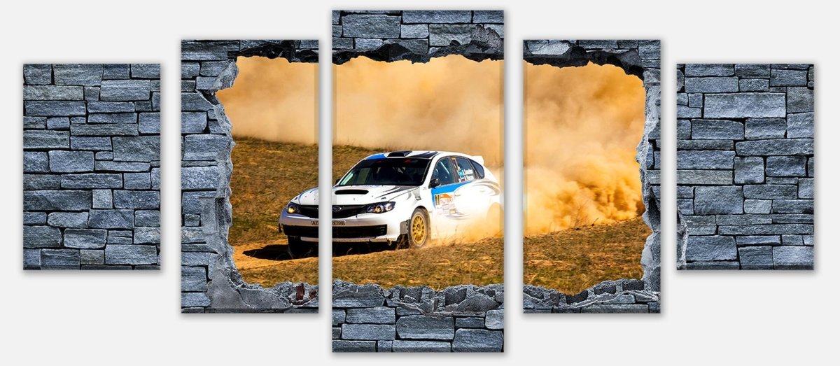 Leinwandbild Mehrteiler 3D Rallye Auto - grobe Steinmauer M0641 entdecken - Bild 1