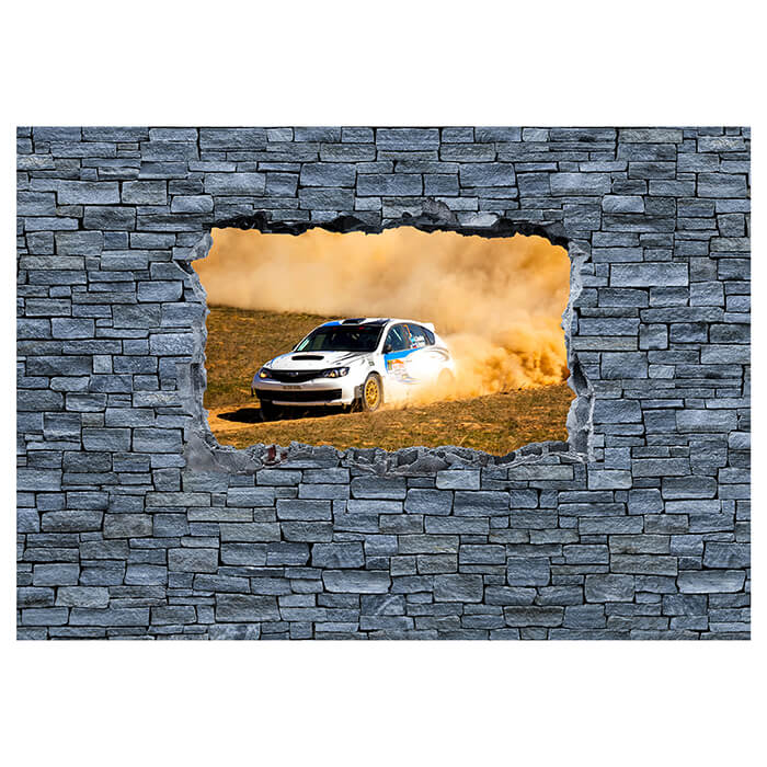 Fototapete 3D Rallye Auto - grobe Steinmauer M0641 - Bild 2