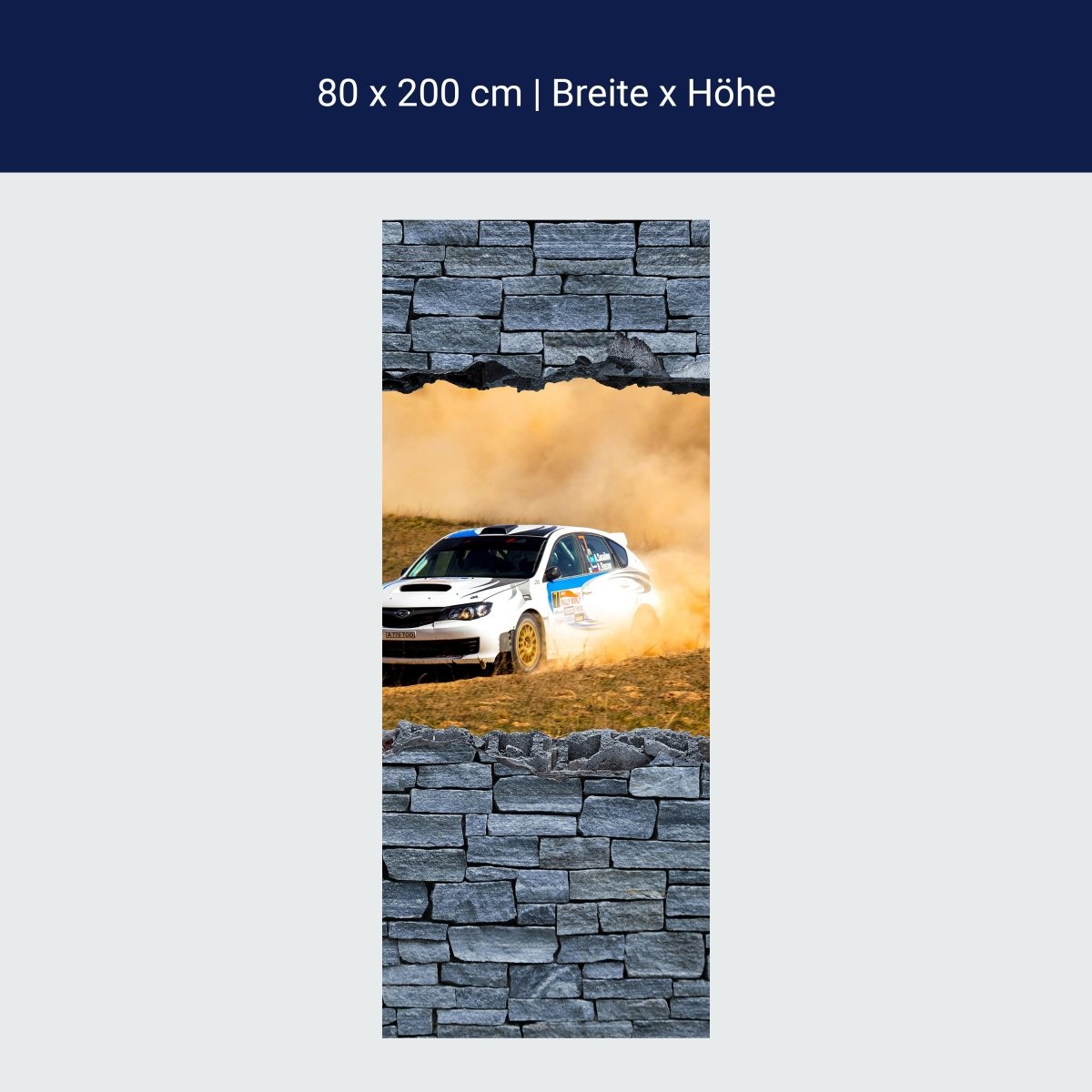 Papier peint de porte 3D voiture de rallye - mur en pierre brute M0641