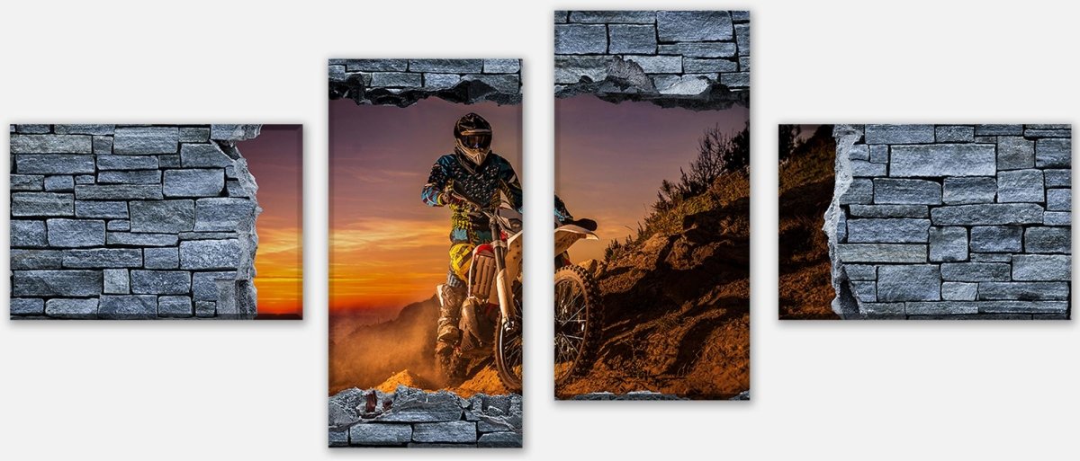 Stretched Canvas Print 3D Extreme Biker - Rough Stone Wall M0642
