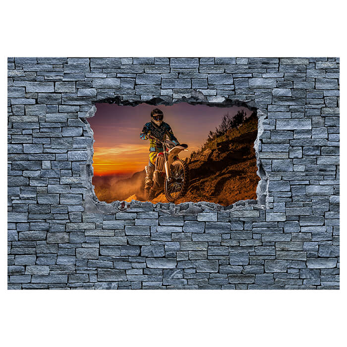 Fototapete 3D Extreme Biker- grobe Steinmauer M0642 - Bild 2