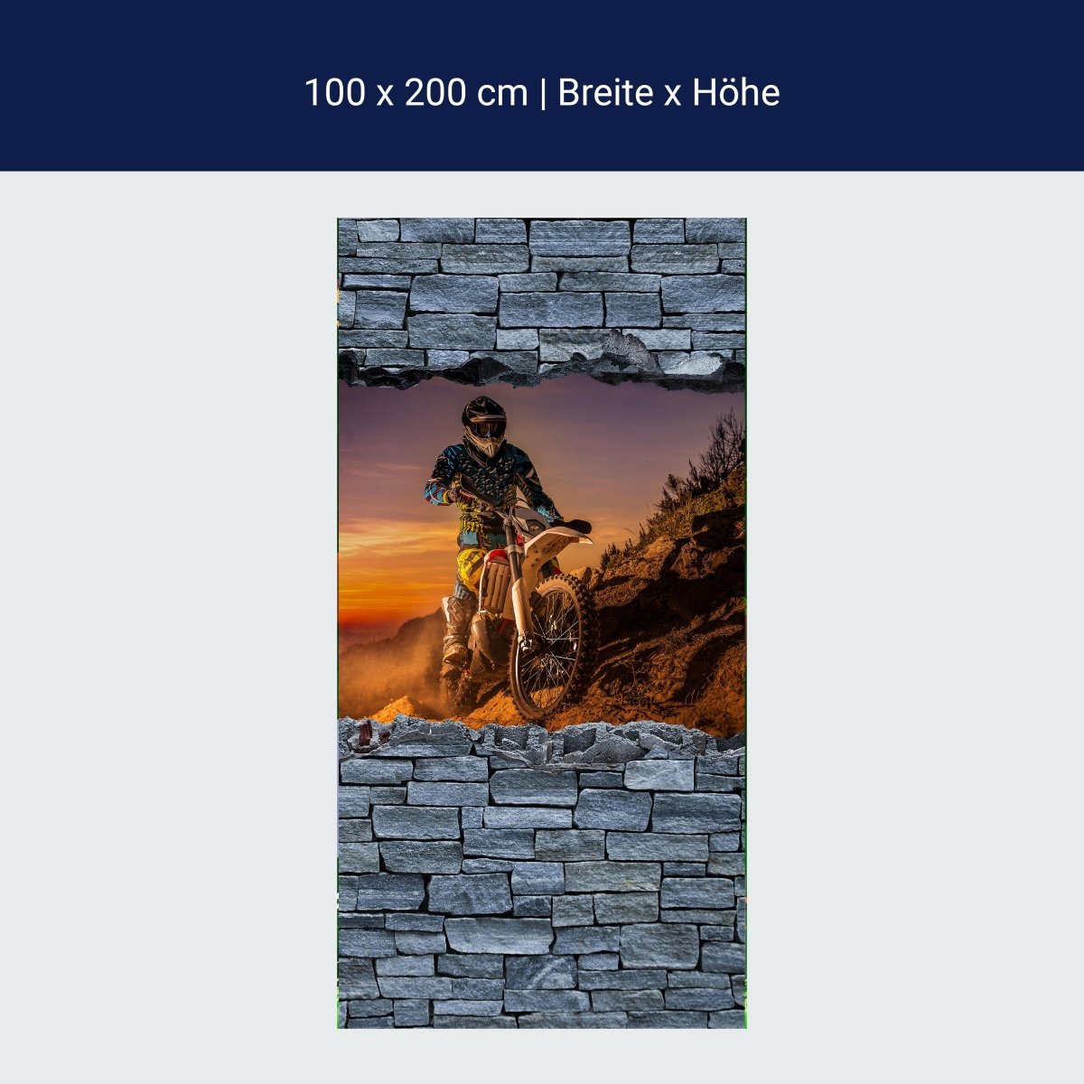 Türtapete 3D Extreme Biker- grobe Steinmauer M0642