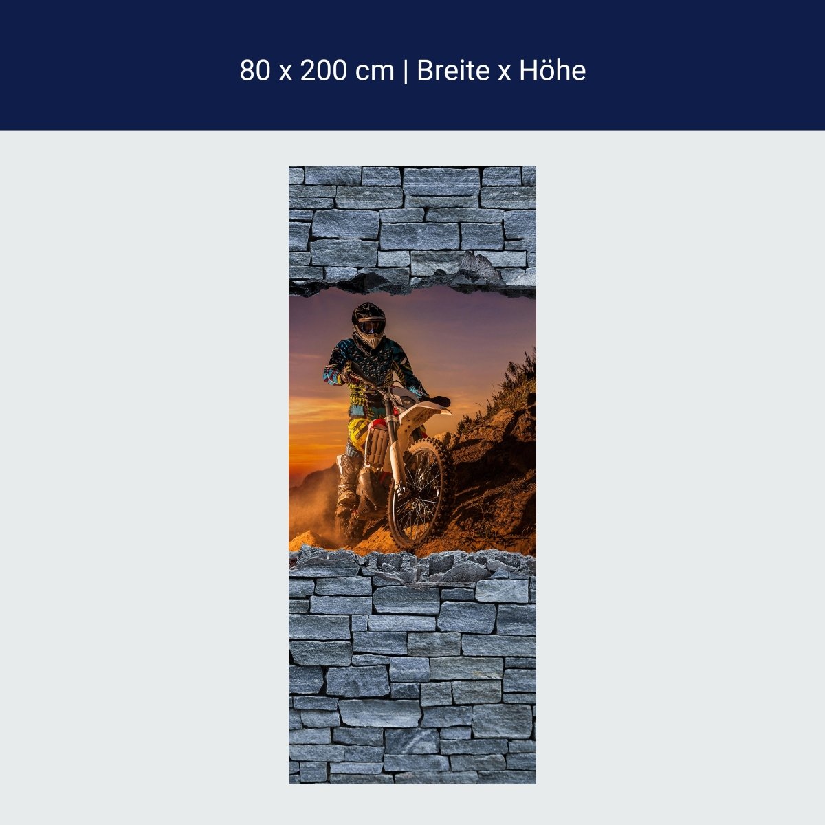 Door wallpaper 3D extreme biker rough stone wall M0642