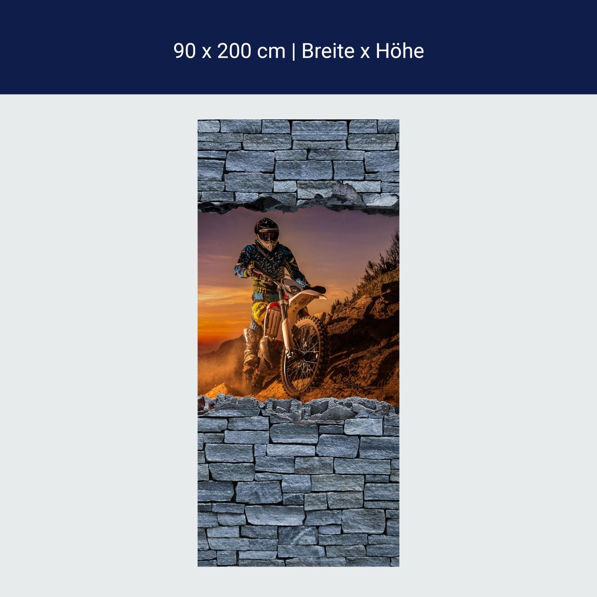 Türtapete 3D Extreme Biker- grobe Steinmauer M0642
