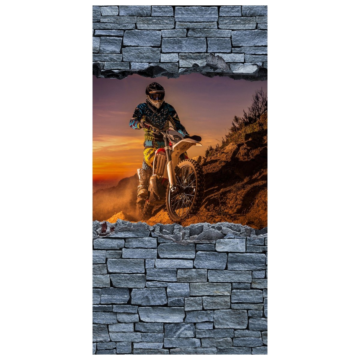 Türtapete 3D Extreme Biker- grobe Steinmauer M0642 - Bild 2