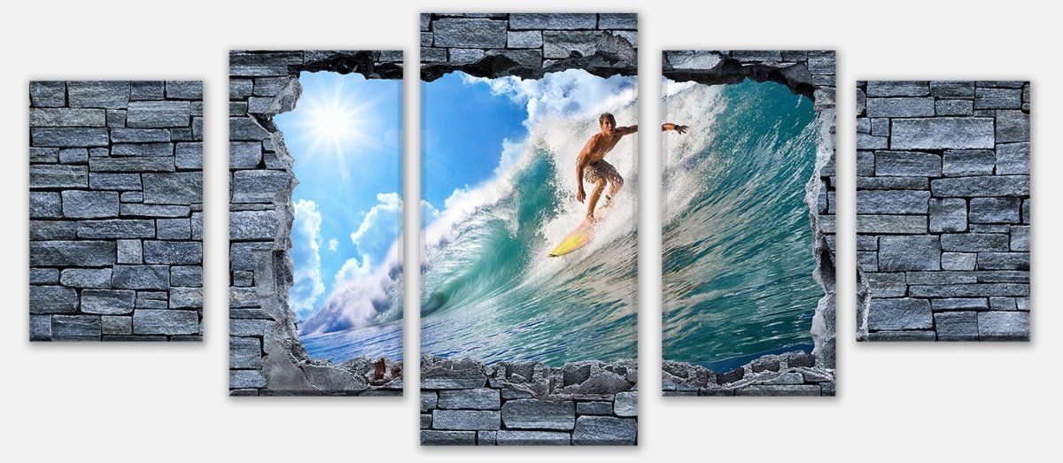 Leinwandbild Mehrteiler 3D Surfing- grobe Steinmauer M0644 entdecken - Bild 1