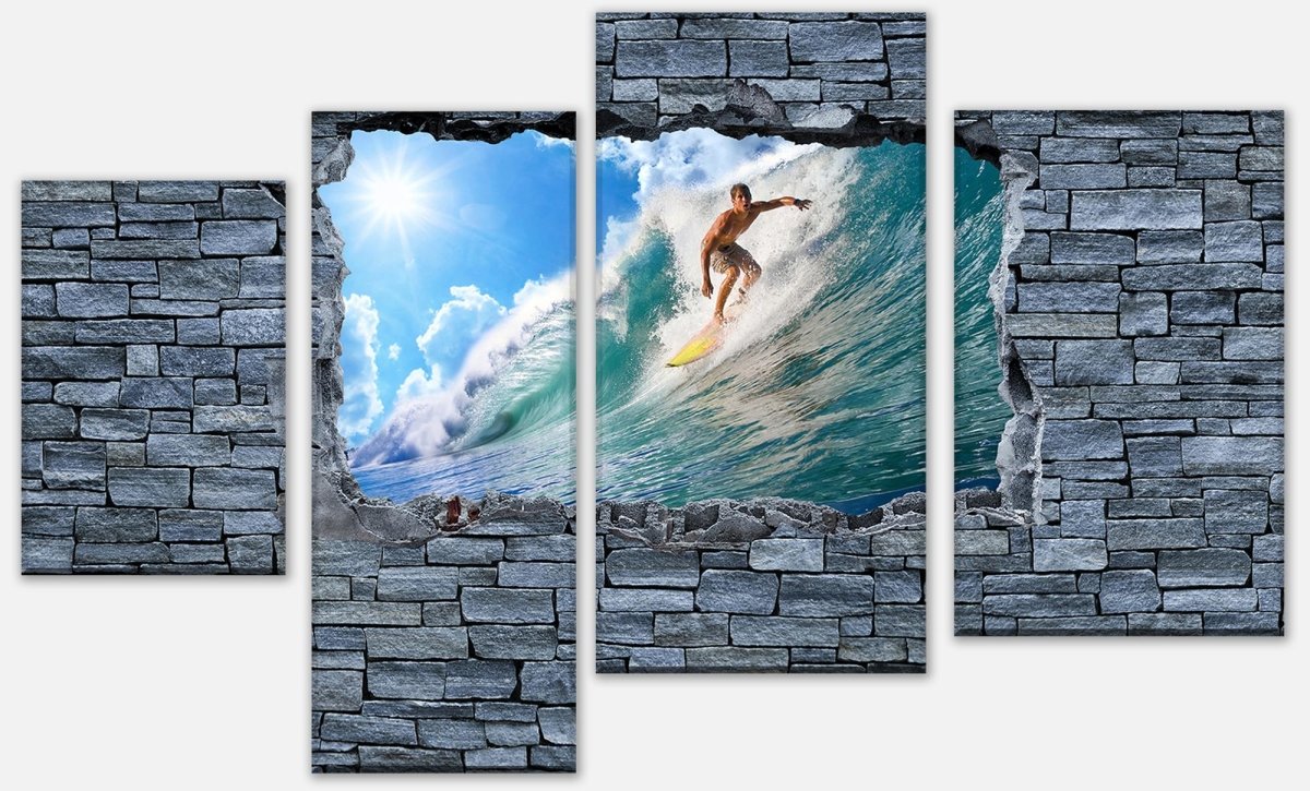 Tableau sur toile 3D Surfing - Mur de pierres brutes M0644