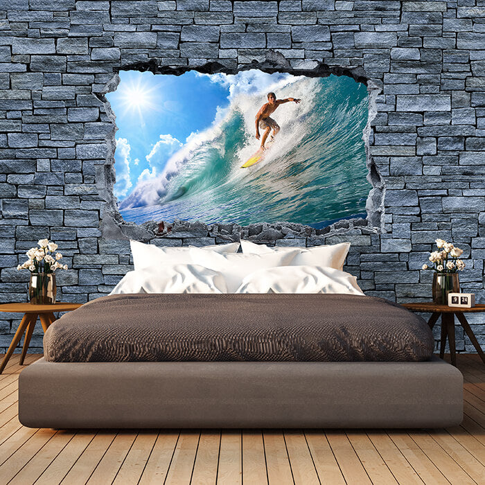 Fototapete 3D Surfing- grobe Steinmauer M0644 - Bild 1