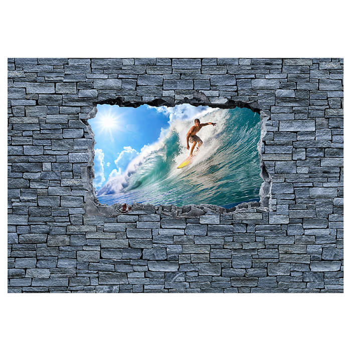 Fototapete 3D Surfing- grobe Steinmauer M0644 - Bild 2