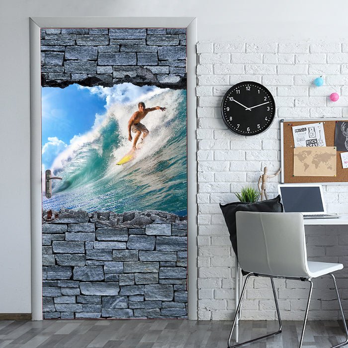 Türtapete 3D Surfing- grobe Steinmauer M0644 - Bild 1