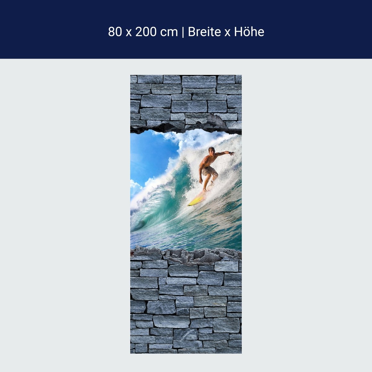 Türtapete 3D Surfing- grobe Steinmauer M0644