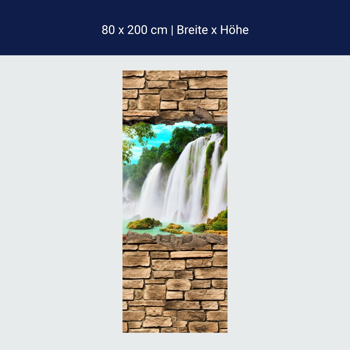 Duschwand 3D Wasserfall - Steinmauer M0645