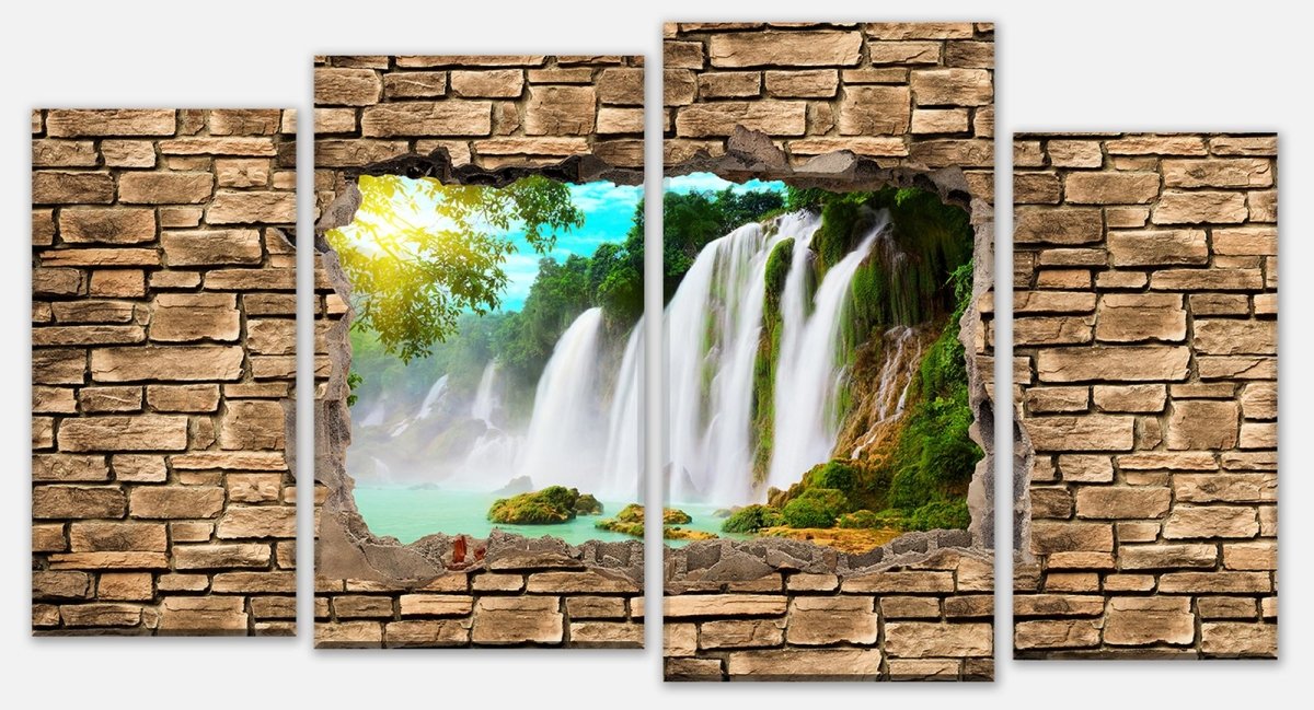Stretched Canvas Print 3D Waterfall - Stone Wall M0645