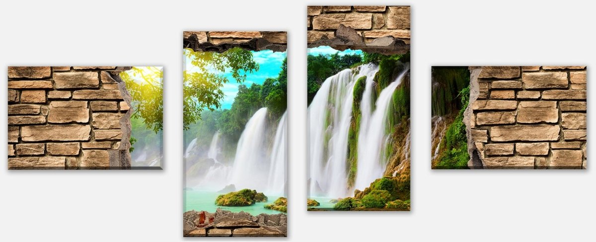 Stretched Canvas Print 3D Waterfall - Stone Wall M0645