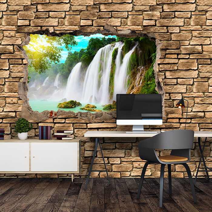Fototapete 3D Wasserfall - Steinmauer M0645 - Bild 1